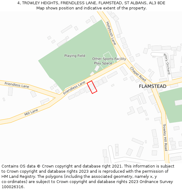 4, TROWLEY HEIGHTS, FRIENDLESS LANE, FLAMSTEAD, ST ALBANS, AL3 8DE: Location map and indicative extent of plot