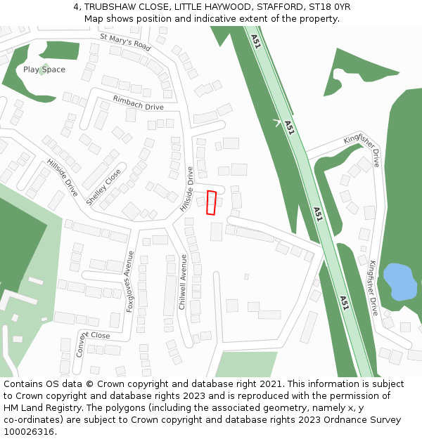 4, TRUBSHAW CLOSE, LITTLE HAYWOOD, STAFFORD, ST18 0YR: Location map and indicative extent of plot