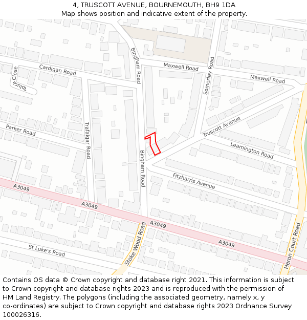 4, TRUSCOTT AVENUE, BOURNEMOUTH, BH9 1DA: Location map and indicative extent of plot