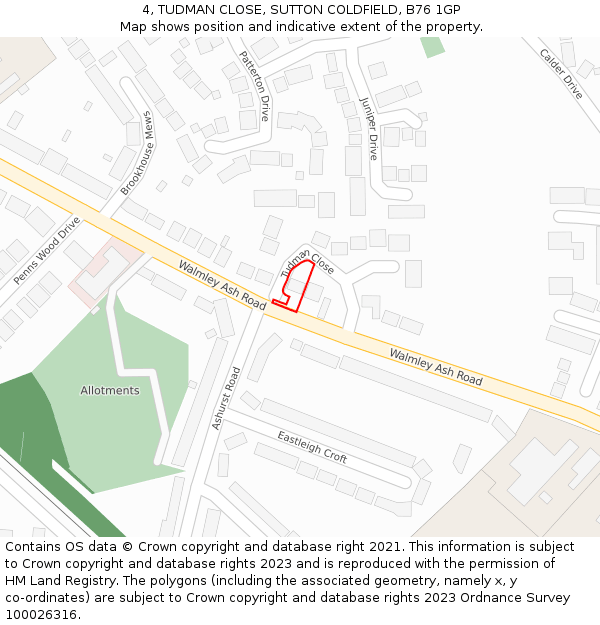 4, TUDMAN CLOSE, SUTTON COLDFIELD, B76 1GP: Location map and indicative extent of plot