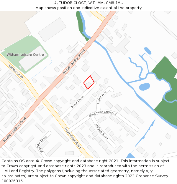 4, TUDOR CLOSE, WITHAM, CM8 1AU: Location map and indicative extent of plot