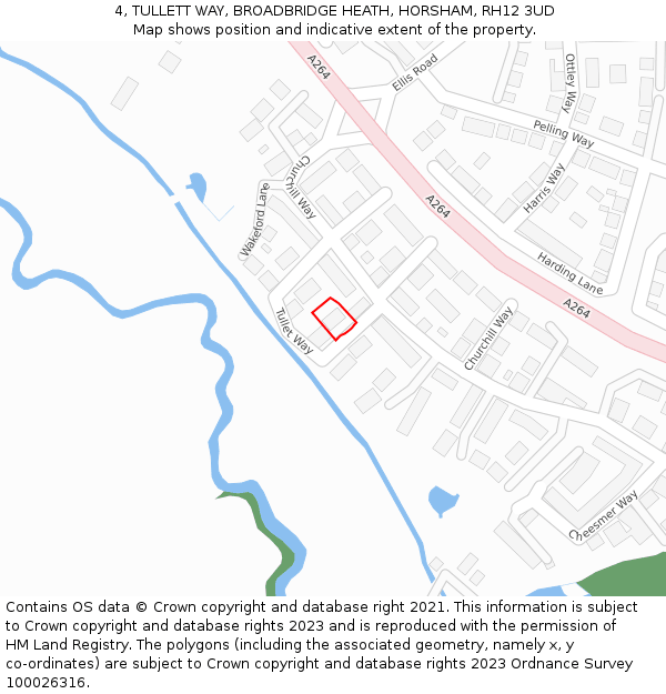 4, TULLETT WAY, BROADBRIDGE HEATH, HORSHAM, RH12 3UD: Location map and indicative extent of plot