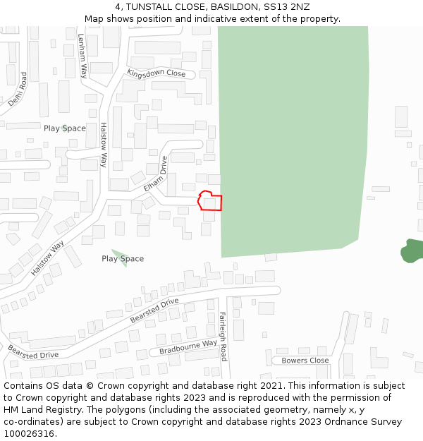 4, TUNSTALL CLOSE, BASILDON, SS13 2NZ: Location map and indicative extent of plot