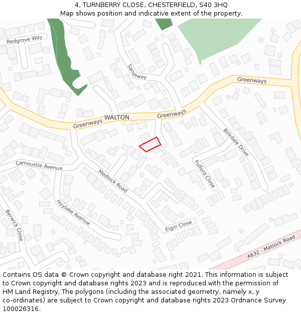 4, TURNBERRY CLOSE, CHESTERFIELD, S40 3HQ: Location map and indicative extent of plot