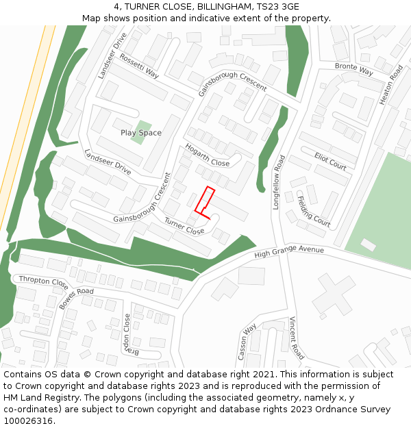 4, TURNER CLOSE, BILLINGHAM, TS23 3GE: Location map and indicative extent of plot