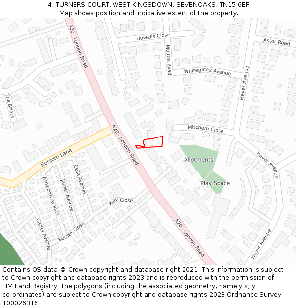 4, TURNERS COURT, WEST KINGSDOWN, SEVENOAKS, TN15 6EF: Location map and indicative extent of plot