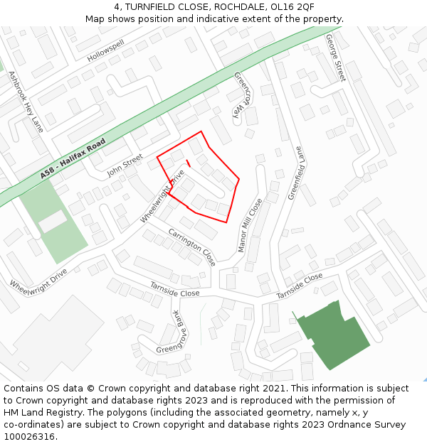 4, TURNFIELD CLOSE, ROCHDALE, OL16 2QF: Location map and indicative extent of plot
