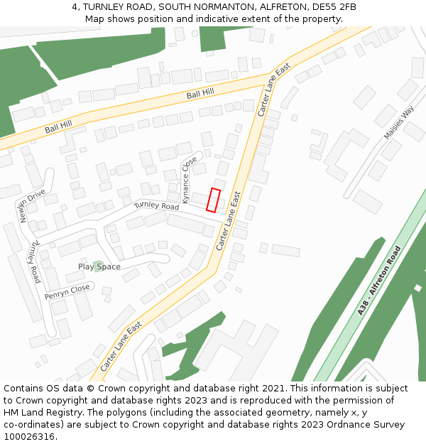 4, TURNLEY ROAD, SOUTH NORMANTON, ALFRETON, DE55 2FB: Location map and indicative extent of plot