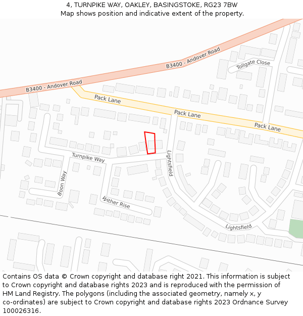 4, TURNPIKE WAY, OAKLEY, BASINGSTOKE, RG23 7BW: Location map and indicative extent of plot