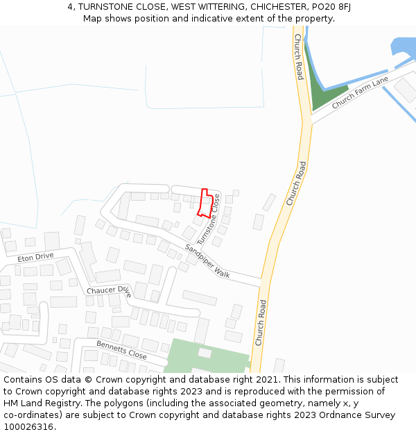 4, TURNSTONE CLOSE, WEST WITTERING, CHICHESTER, PO20 8FJ: Location map and indicative extent of plot