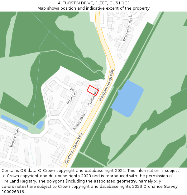 4, TURSTIN DRIVE, FLEET, GU51 1GF: Location map and indicative extent of plot
