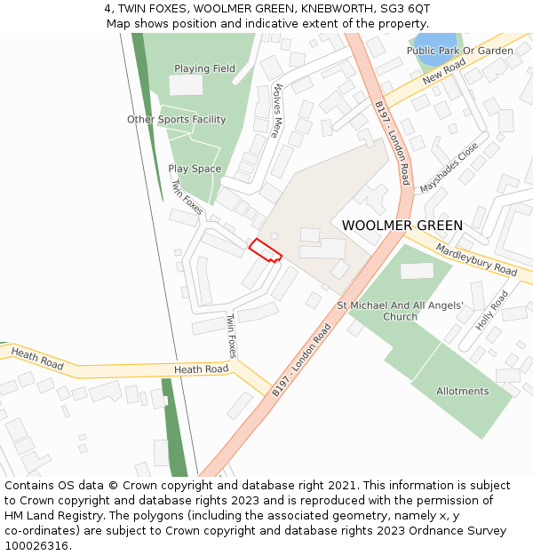 4, TWIN FOXES, WOOLMER GREEN, KNEBWORTH, SG3 6QT: Location map and indicative extent of plot