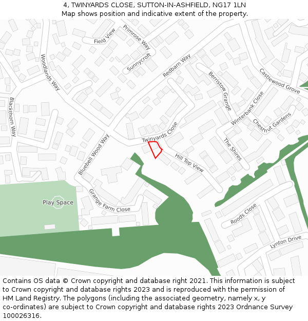 4, TWINYARDS CLOSE, SUTTON-IN-ASHFIELD, NG17 1LN: Location map and indicative extent of plot