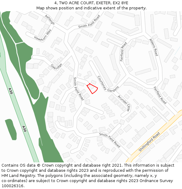 4, TWO ACRE COURT, EXETER, EX2 8YE: Location map and indicative extent of plot