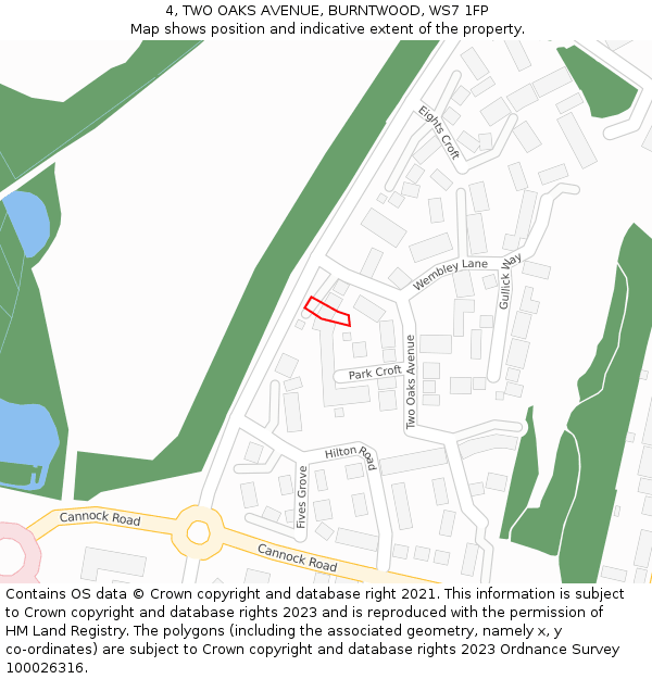 4, TWO OAKS AVENUE, BURNTWOOD, WS7 1FP: Location map and indicative extent of plot