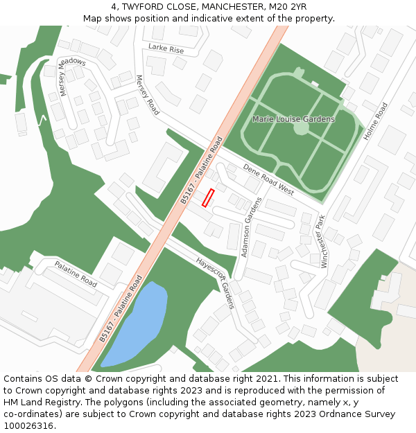 4, TWYFORD CLOSE, MANCHESTER, M20 2YR: Location map and indicative extent of plot