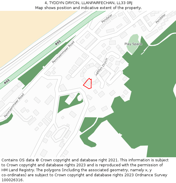 4, TYDDYN DRYCIN, LLANFAIRFECHAN, LL33 0RJ: Location map and indicative extent of plot