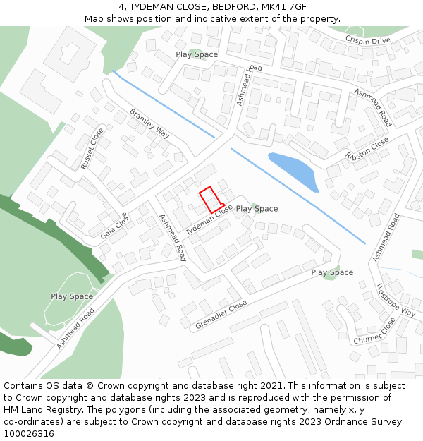 4, TYDEMAN CLOSE, BEDFORD, MK41 7GF: Location map and indicative extent of plot