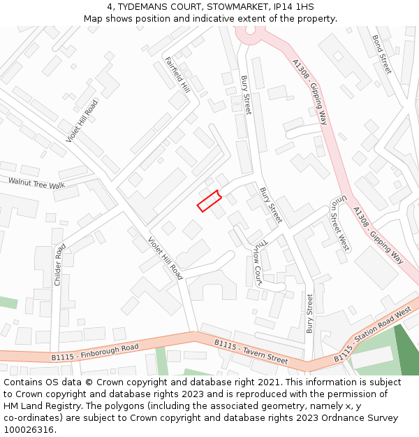 4, TYDEMANS COURT, STOWMARKET, IP14 1HS: Location map and indicative extent of plot