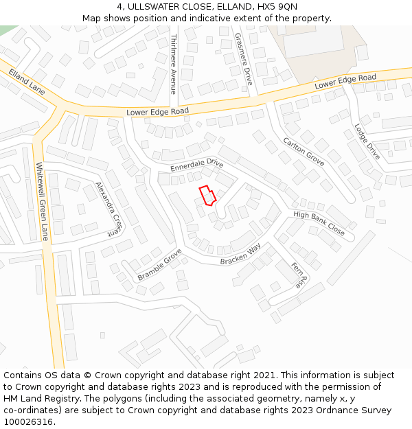 4, ULLSWATER CLOSE, ELLAND, HX5 9QN: Location map and indicative extent of plot