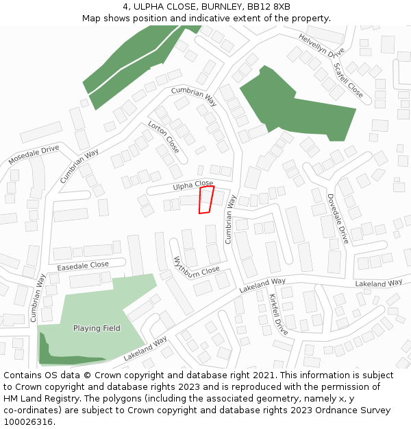 4, ULPHA CLOSE, BURNLEY, BB12 8XB: Location map and indicative extent of plot