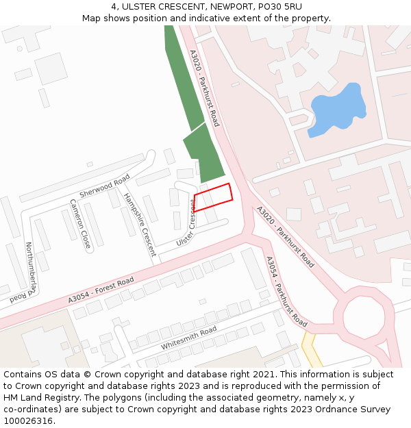 4, ULSTER CRESCENT, NEWPORT, PO30 5RU: Location map and indicative extent of plot