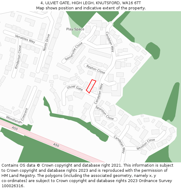 4, ULVIET GATE, HIGH LEGH, KNUTSFORD, WA16 6TT: Location map and indicative extent of plot