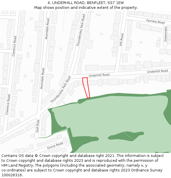 4, UNDERHILL ROAD, BENFLEET, SS7 1EW: Location map and indicative extent of plot