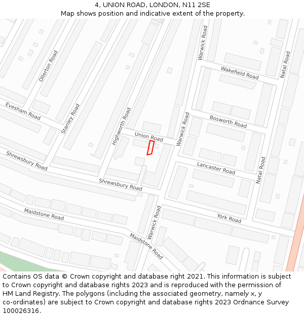 4, UNION ROAD, LONDON, N11 2SE: Location map and indicative extent of plot
