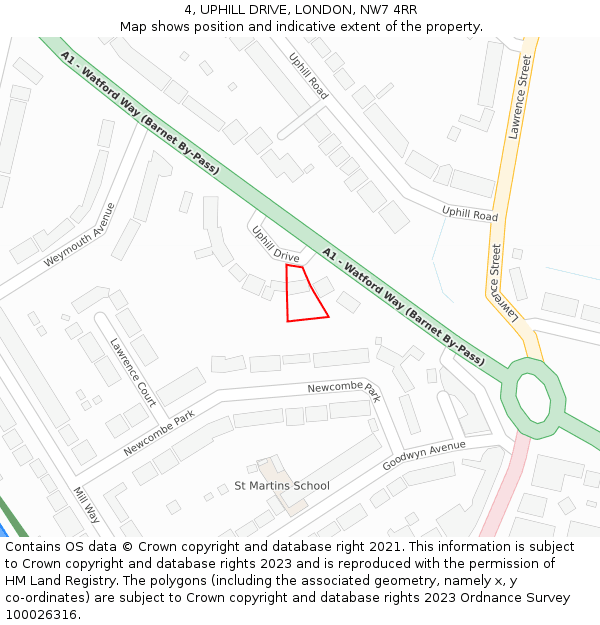 4, UPHILL DRIVE, LONDON, NW7 4RR: Location map and indicative extent of plot