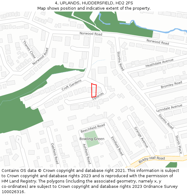 4, UPLANDS, HUDDERSFIELD, HD2 2FS: Location map and indicative extent of plot