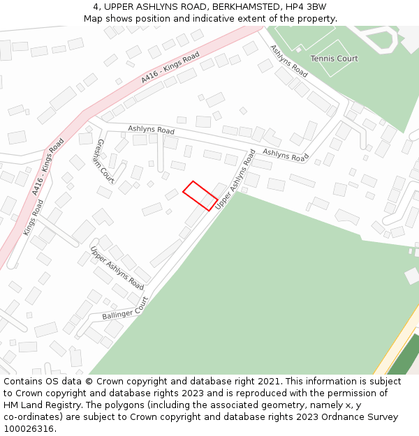 4, UPPER ASHLYNS ROAD, BERKHAMSTED, HP4 3BW: Location map and indicative extent of plot