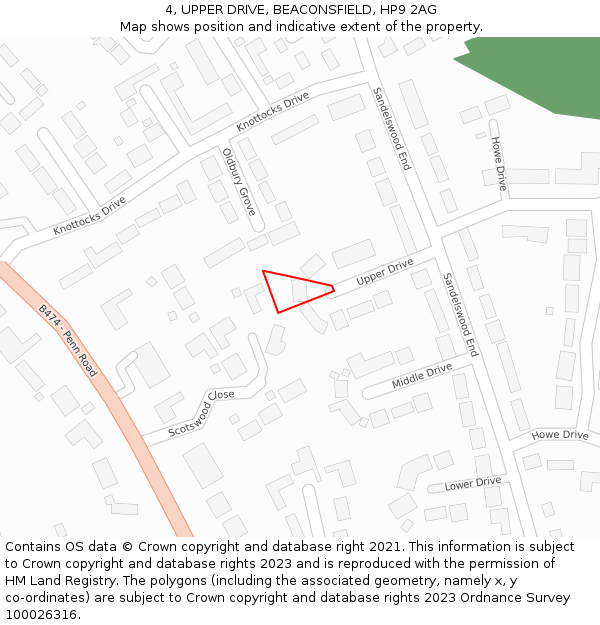 4, UPPER DRIVE, BEACONSFIELD, HP9 2AG: Location map and indicative extent of plot