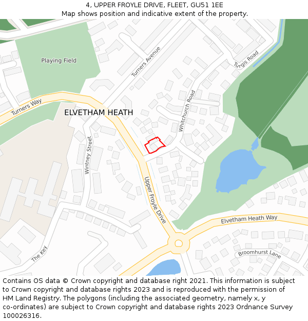 4, UPPER FROYLE DRIVE, FLEET, GU51 1EE: Location map and indicative extent of plot