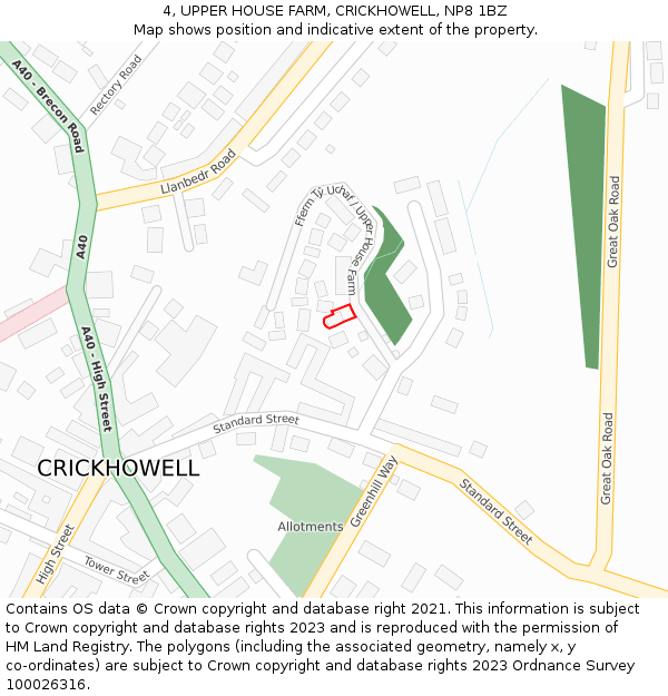 4, UPPER HOUSE FARM, CRICKHOWELL, NP8 1BZ: Location map and indicative extent of plot