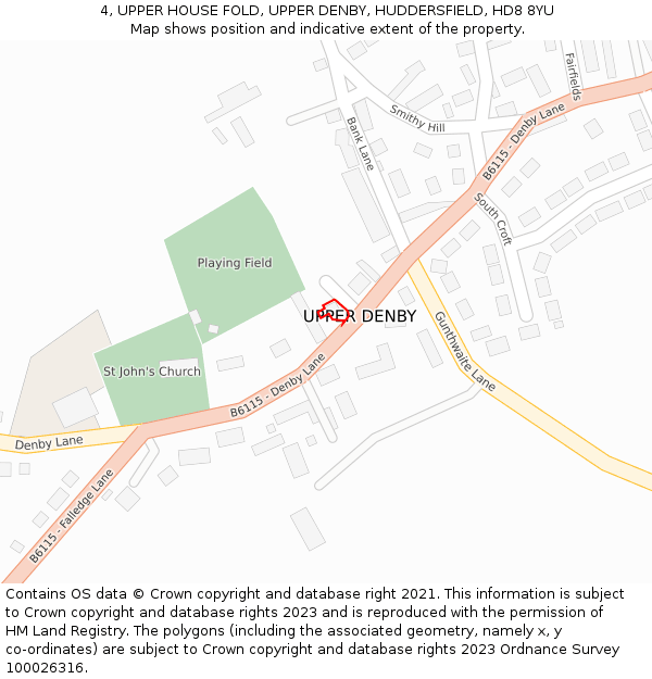 4, UPPER HOUSE FOLD, UPPER DENBY, HUDDERSFIELD, HD8 8YU: Location map and indicative extent of plot