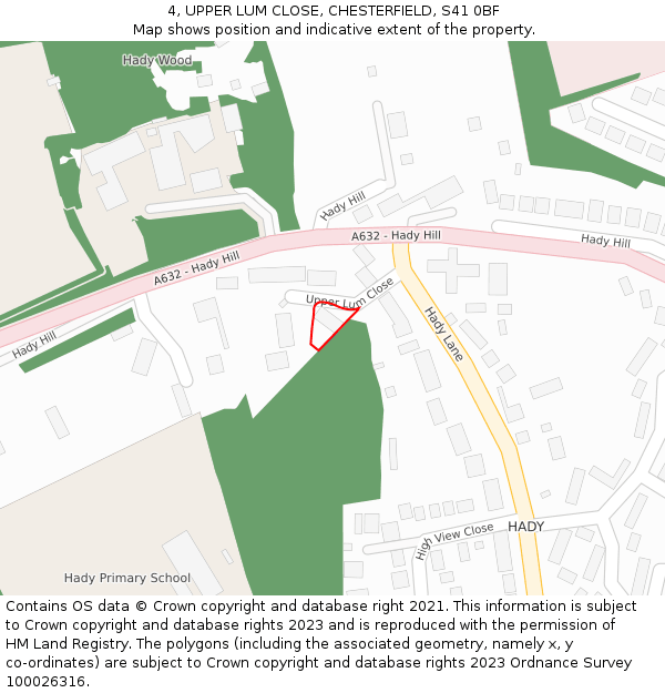 4, UPPER LUM CLOSE, CHESTERFIELD, S41 0BF: Location map and indicative extent of plot