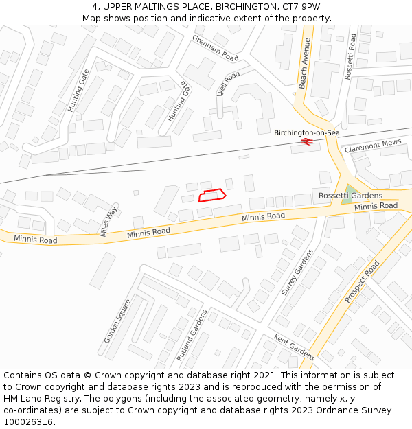 4, UPPER MALTINGS PLACE, BIRCHINGTON, CT7 9PW: Location map and indicative extent of plot