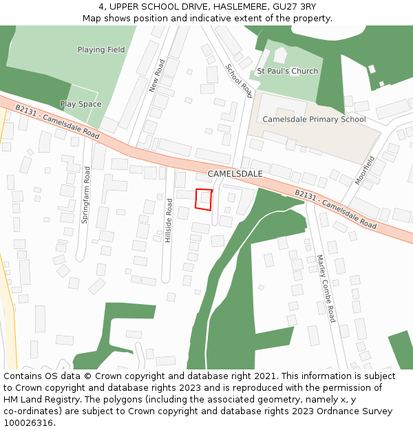 4, UPPER SCHOOL DRIVE, HASLEMERE, GU27 3RY: Location map and indicative extent of plot