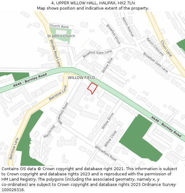 4, UPPER WILLOW HALL, HALIFAX, HX2 7LN: Location map and indicative extent of plot