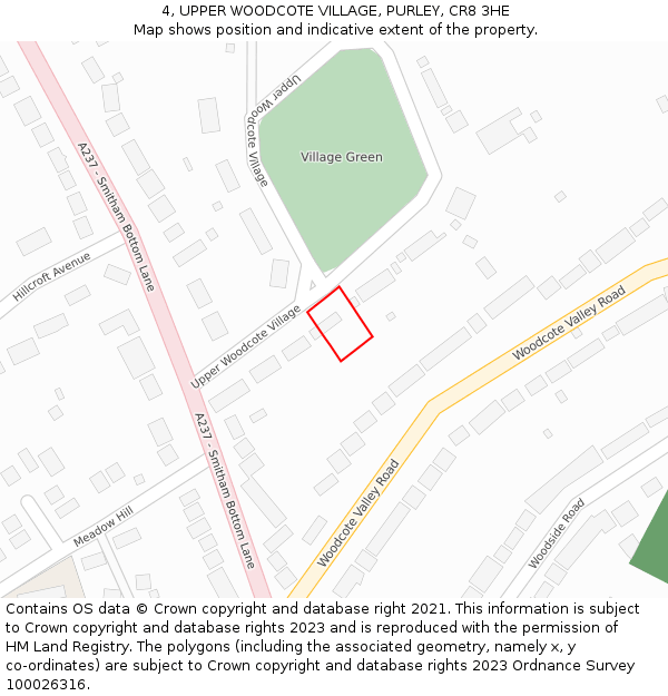 4, UPPER WOODCOTE VILLAGE, PURLEY, CR8 3HE: Location map and indicative extent of plot