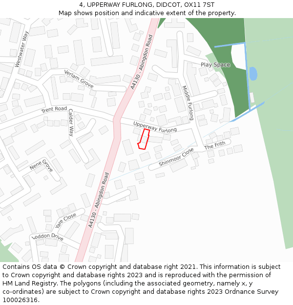 4, UPPERWAY FURLONG, DIDCOT, OX11 7ST: Location map and indicative extent of plot