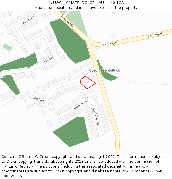 4, UWCH Y MAES, DOLGELLAU, LL40 1GA: Location map and indicative extent of plot