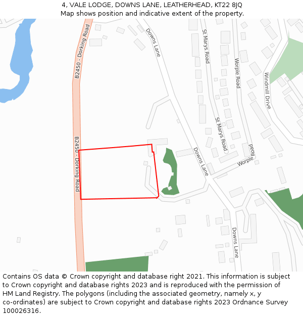 4, VALE LODGE, DOWNS LANE, LEATHERHEAD, KT22 8JQ: Location map and indicative extent of plot