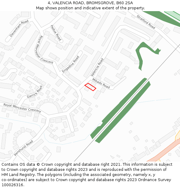 4, VALENCIA ROAD, BROMSGROVE, B60 2SA: Location map and indicative extent of plot
