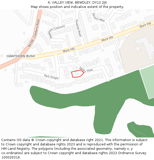 4, VALLEY VIEW, BEWDLEY, DY12 2JX: Location map and indicative extent of plot