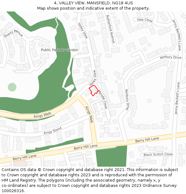 4, VALLEY VIEW, MANSFIELD, NG18 4US: Location map and indicative extent of plot