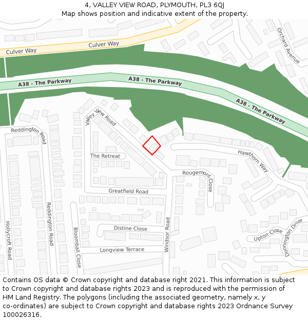 4, VALLEY VIEW ROAD, PLYMOUTH, PL3 6QJ: Location map and indicative extent of plot