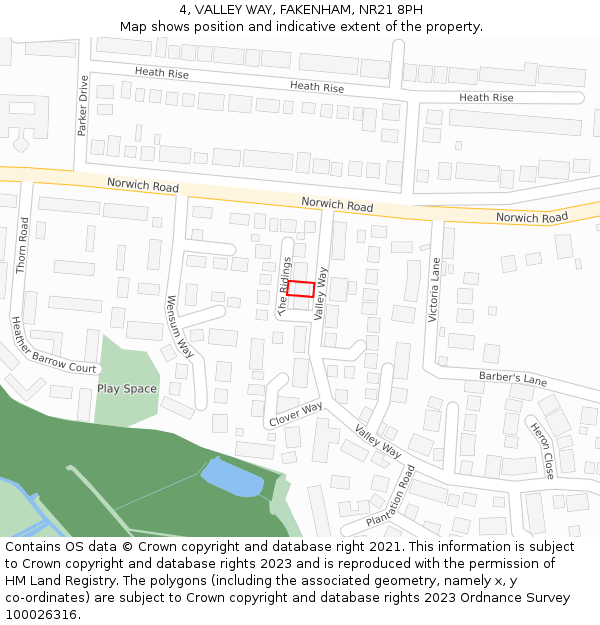 4, VALLEY WAY, FAKENHAM, NR21 8PH: Location map and indicative extent of plot