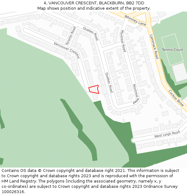 4, VANCOUVER CRESCENT, BLACKBURN, BB2 7DD: Location map and indicative extent of plot
